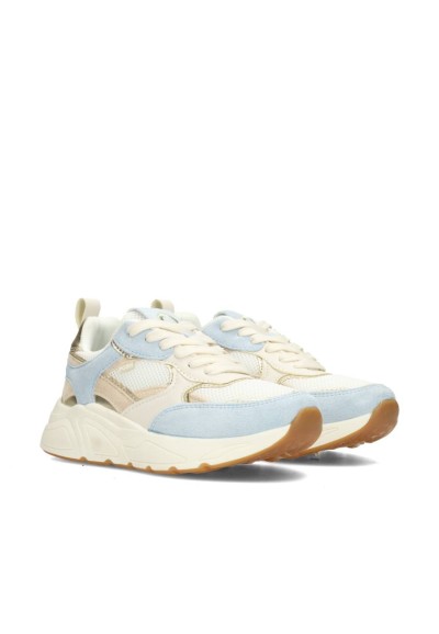 Stijlvolle ROSIE meisjes sneaker met 4 cm zool, imitatiesuède en metallic details – schuin vooraanzicht