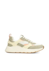 POSH by Poelman CARO dames sneaker in beige met peach accent – zijaanzicht