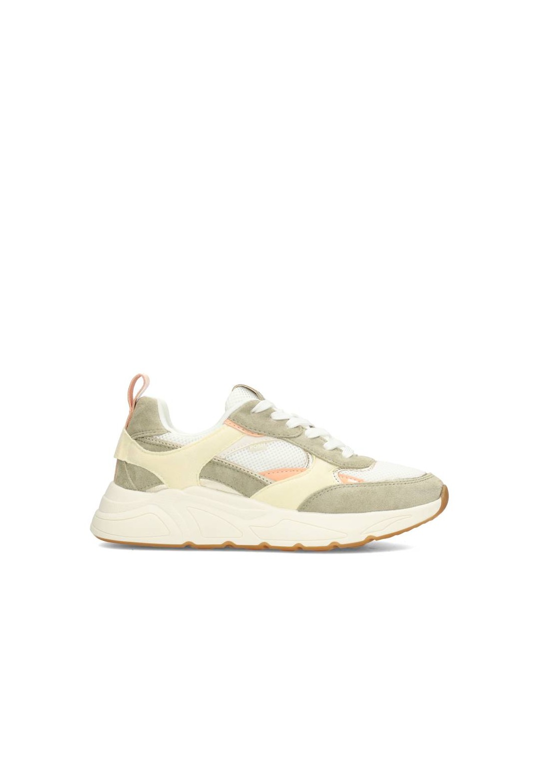 POSH by Poelman CARO dames sneaker in beige met peach accent – zijaanzicht