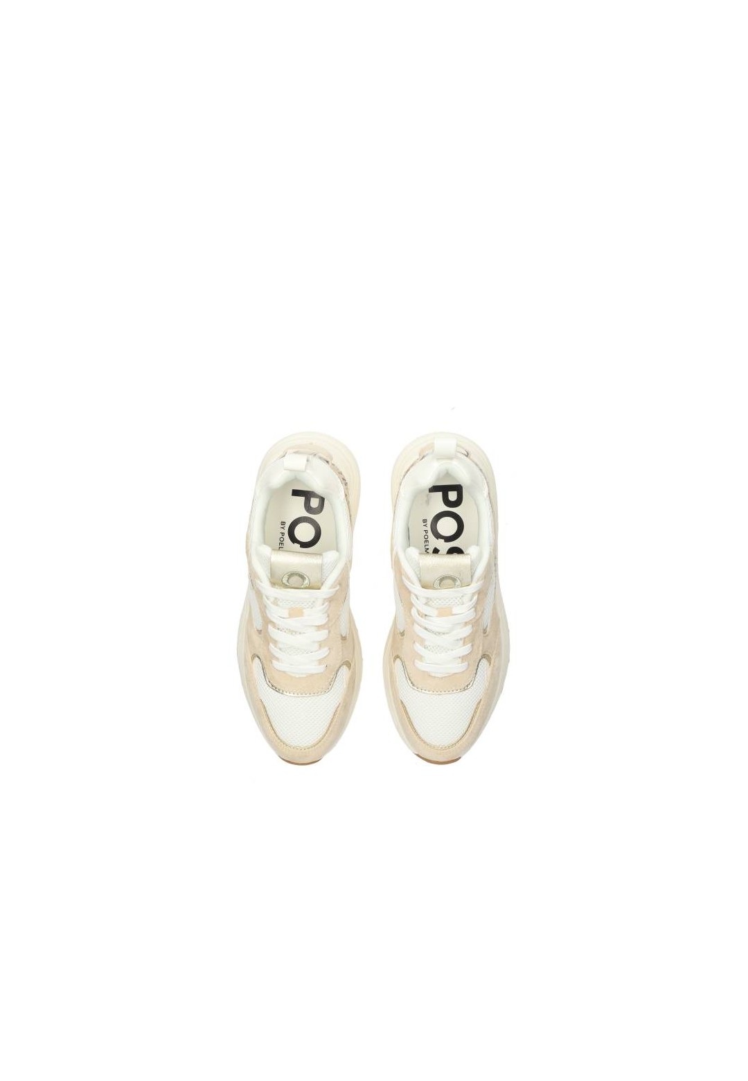 Bovenaanzicht van de CARO sneaker met witte veters en POSH logo