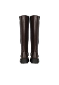 Achteraanzicht FAY laarzen – donkerbruine dames boots met hoge schacht en chunky hak
