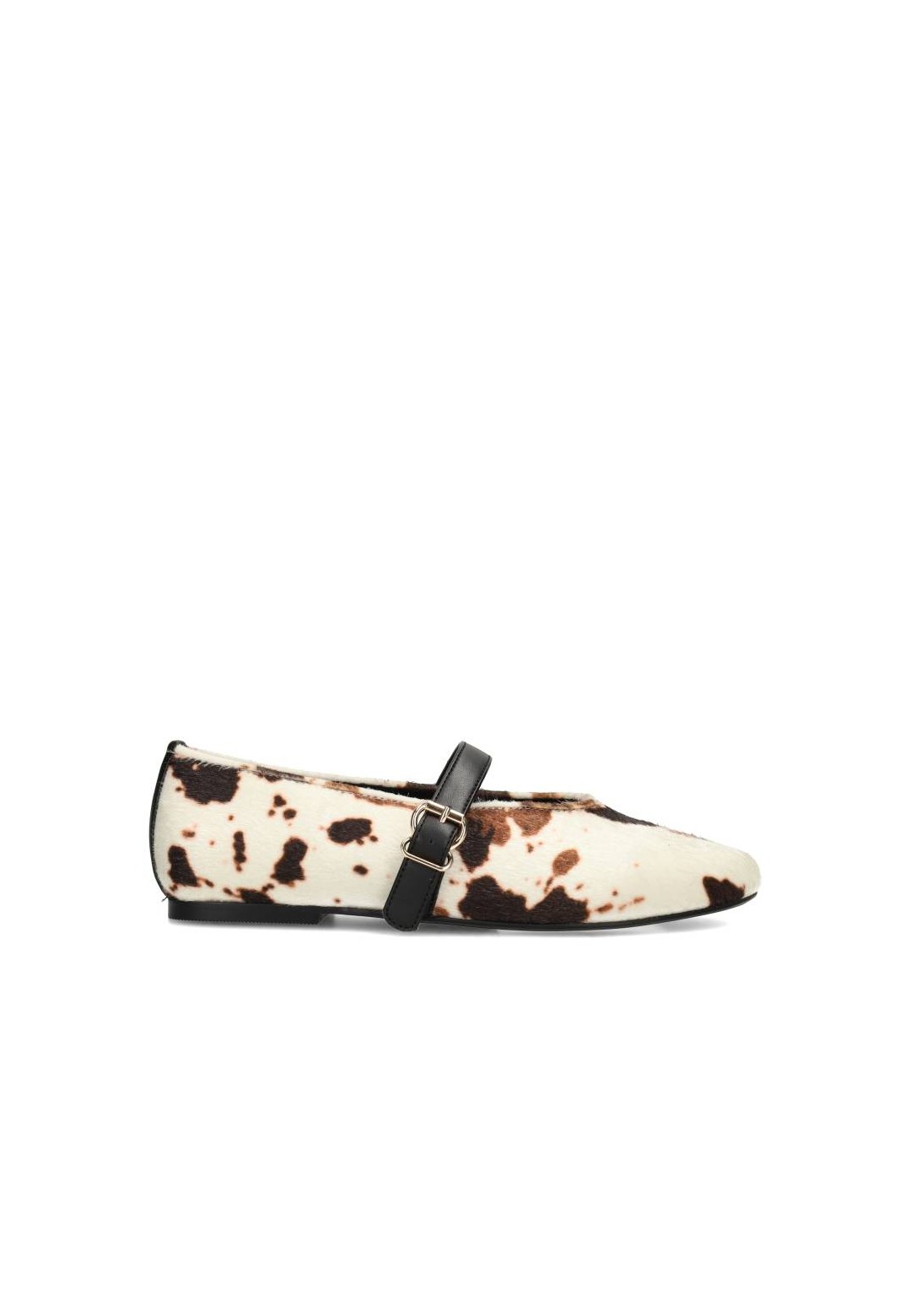 Side image of the POSH by Poelman Gina ballerina with cow print