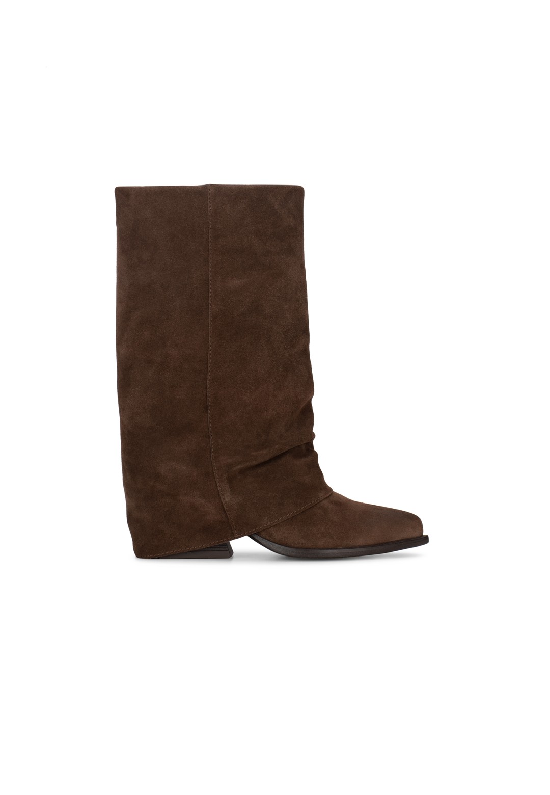 Side view of the dark brown suede HABOOB CELESTE boot