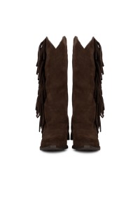 HABOOB ELODIE suede boots in dark brown – straight back view