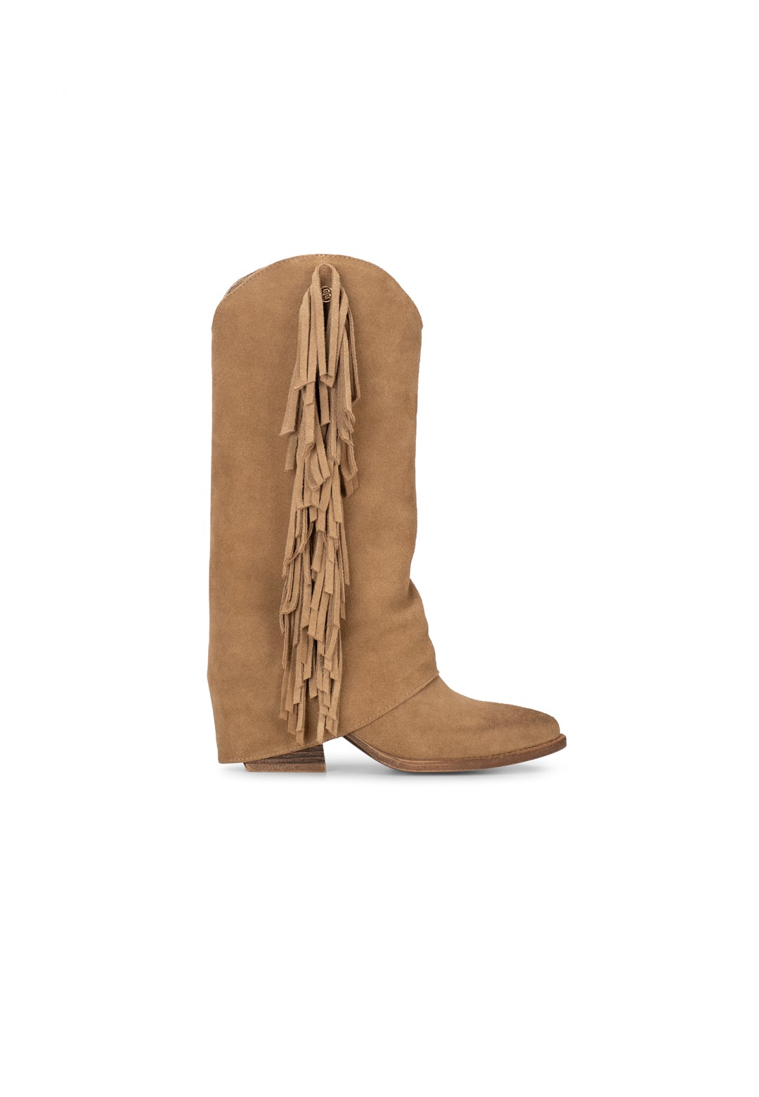 Hellbrauner Wildleder-Stiefel mit Fransen Seitenansicht