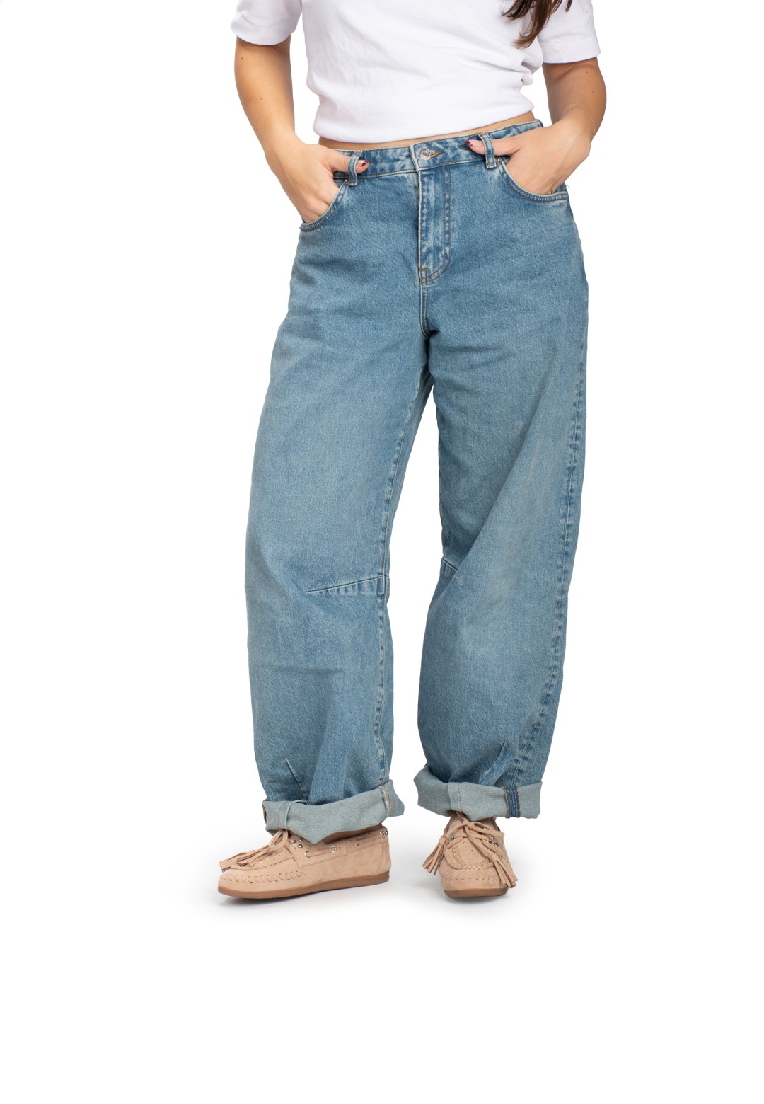 Woman wearing TAYLOR loafers with jeans