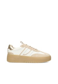 Seitenansicht des ANEMONE Sneakers – beige Leder und Wildleder