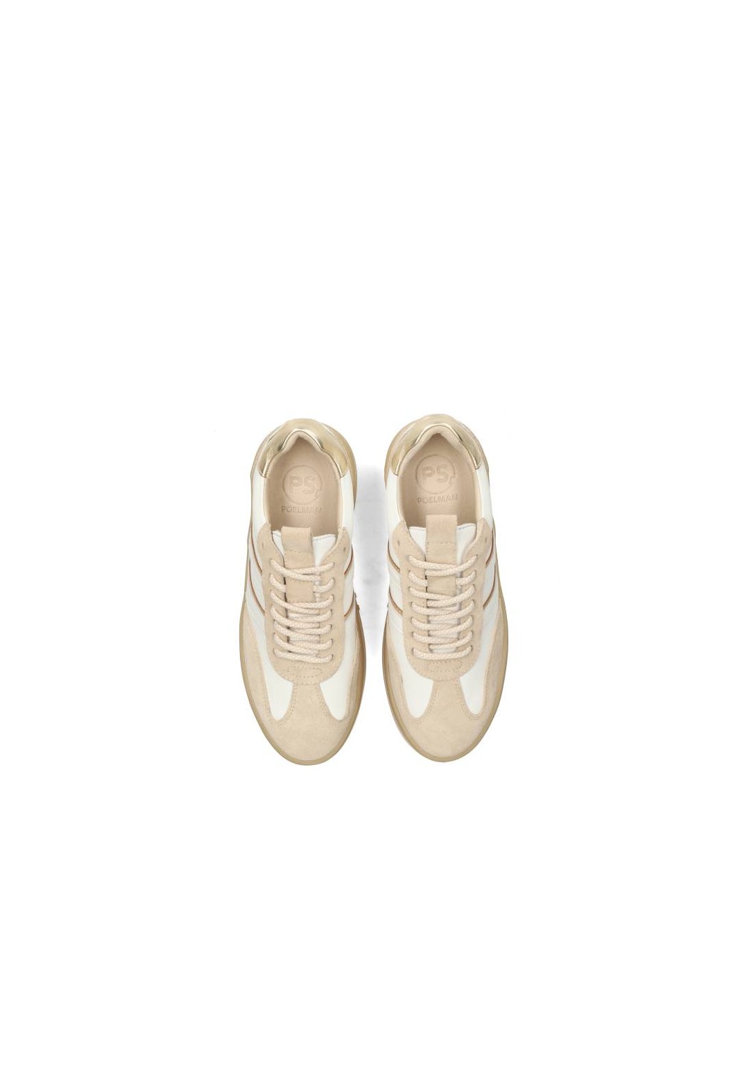 Beige Leder-Sneaker von oben mit Schnürung