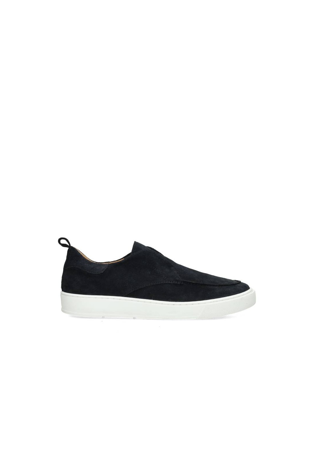 Gregory navy suede slip-on – side view with white sole