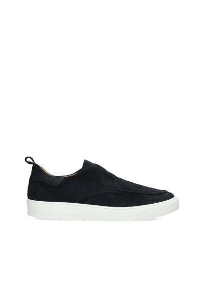 Gregory navy suede slip-on – side view with white sole