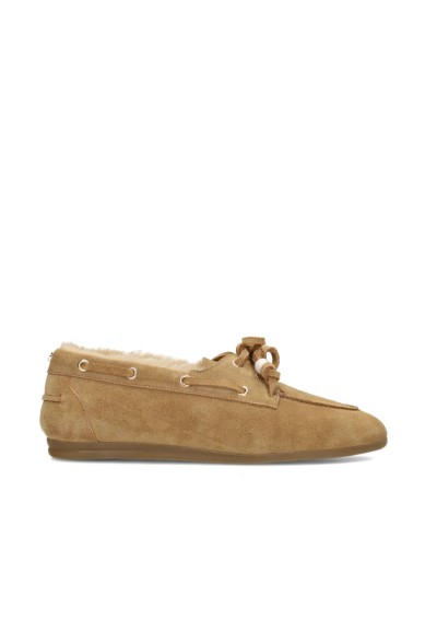 camelfarbene Wildleder-Loafer Damen Draufsicht
