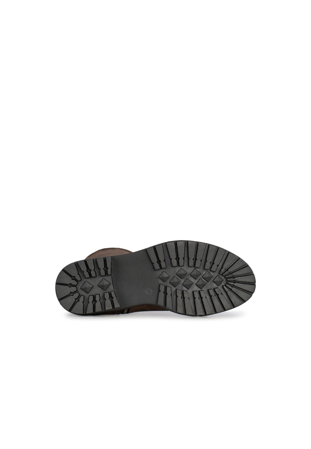 Detail of chunky sole – durable tread bottom of CYBELE boots in dark brown