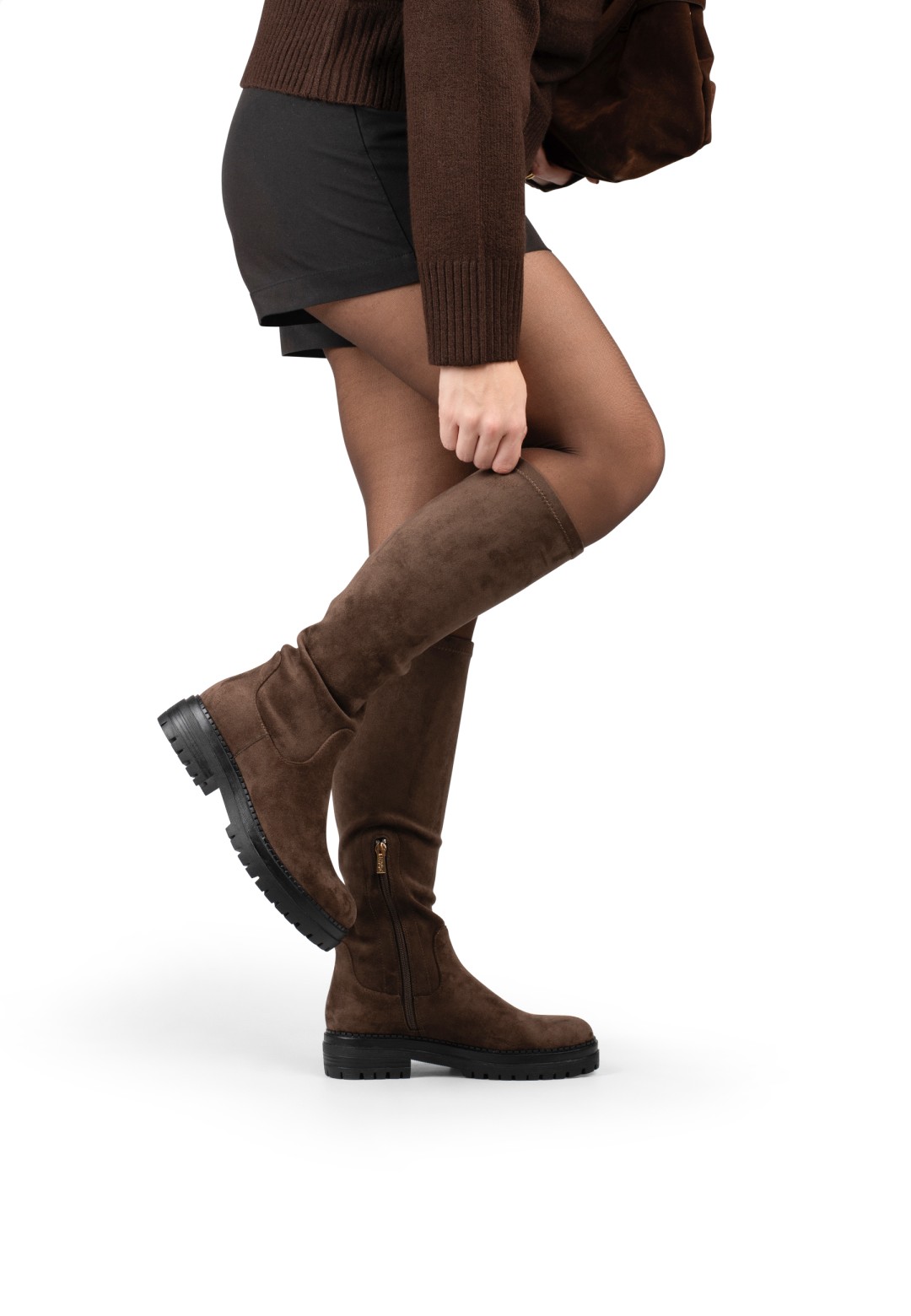 Stylishe CYBELE Stiefel – kniehoher Damenstiefel aus Imitat-Wildleder in Dunkelbraun