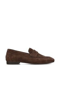 Side view of the PS Poelman SAMMY women’s loafer in dark brown suede