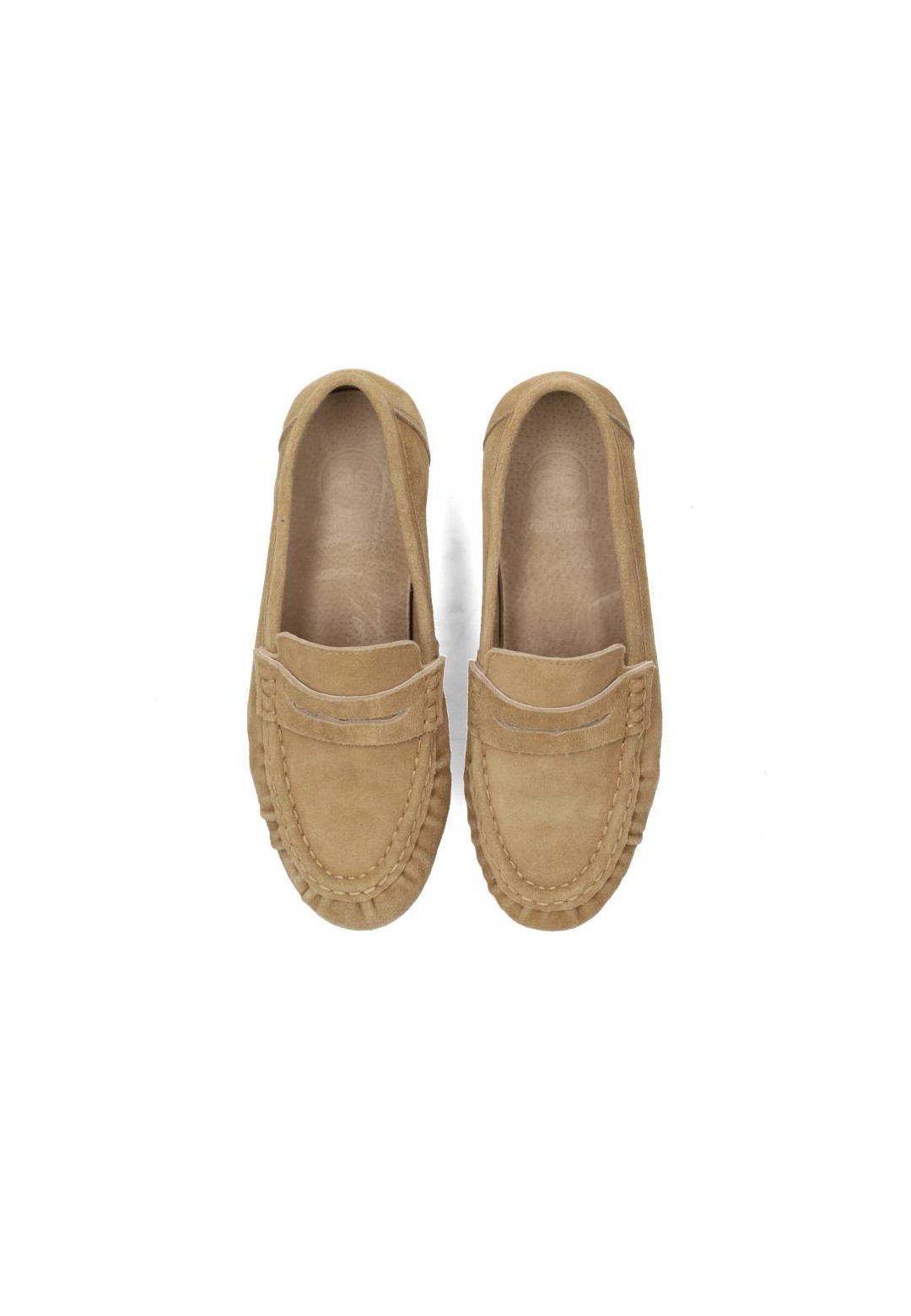 Top view of the light taupe suede SAMMY loafers