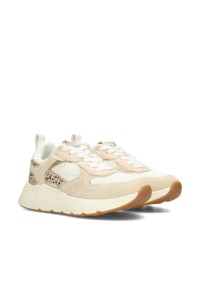 Schuin vooraanzicht van beige ROSIE meisjes sneakers met chunky zool