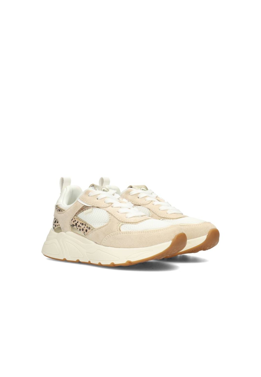 Schuin vooraanzicht van beige ROSIE meisjes sneakers met chunky zool