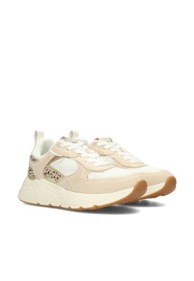 Schuin vooraanzicht van beige ROSIE meisjes sneakers met chunky zool