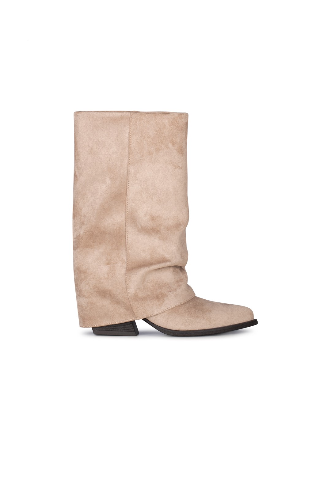 LOIS Damenstiefel von POSH by Poelman aus sandfarbenem Imitat-Wildleder – Seitenansicht links