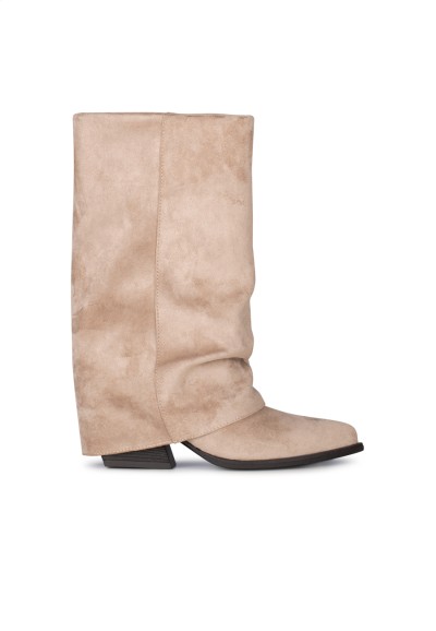 LOIS Damenstiefel von POSH by Poelman aus sandfarbenem Imitat-Wildleder – Seitenansicht links