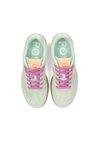 Bovenaanzicht van MEGAN sneakers met paarse veters en roze tong