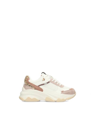 Side view of the GIGI girls’ sneaker with chunky sole in beige and pink tones – POSH by Poelman