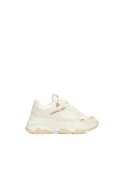 Side view of the GIGI girls’ sneaker with chunky sole in beige tones – POSH by Poelman