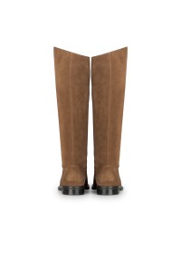 Back view of a pair of Isabella cognac suede knee-high boots.