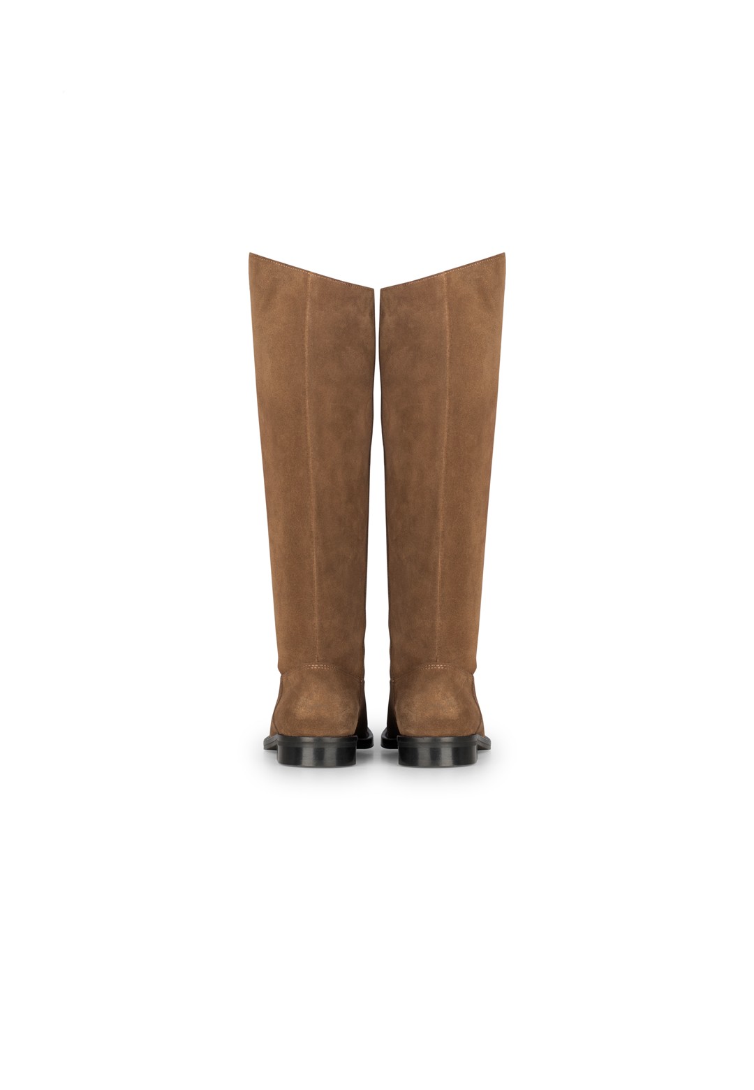 Back view of a pair of Isabella cognac suede knee-high boots.