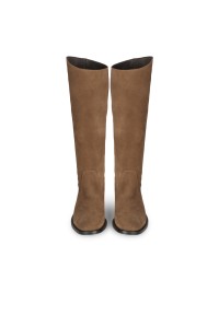 Front view of a pair of Isabella cognac suede knee-high boots.