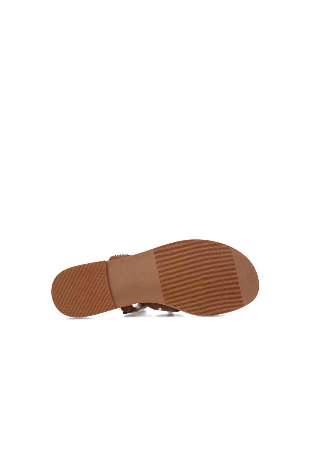 Outsole view of the LINDE sandal with brown sole