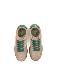 Bovenaanzicht van de GEORGIA sneaker met groene veters en beige bovenwerk