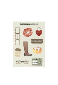 POELMAN.Brands sticker sheet with lips, boot, camera and ‘Shoe Addict’ illustrations