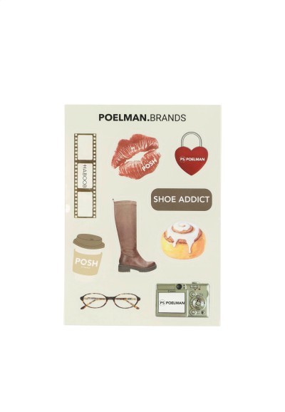 POELMAN.Brands Stickerbogen mit Lippen, Stiefel, Kamera und „Shoe Addict“-Illustrationen
