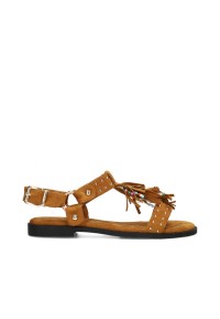 Side view of the POSH by Poelman NATALIA women’s sandal in cognac leather