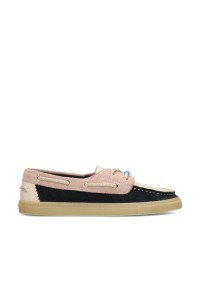 Poelman SILK Damen Loafer aus mehrfarbigem Wildleder in Schwarz, Rosa und Creme – Seitenansicht
