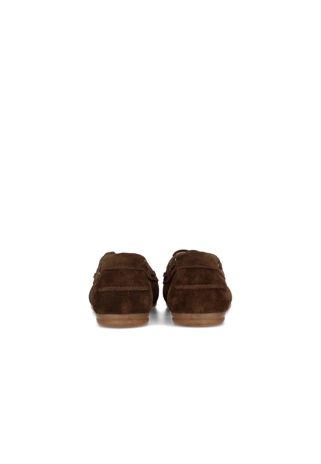 Rear view of a pair of brown suede loafers