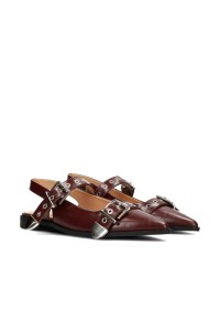 Zijaanzicht Julia slingbacks – bordeaux imitatieleer met dubbele band en studs