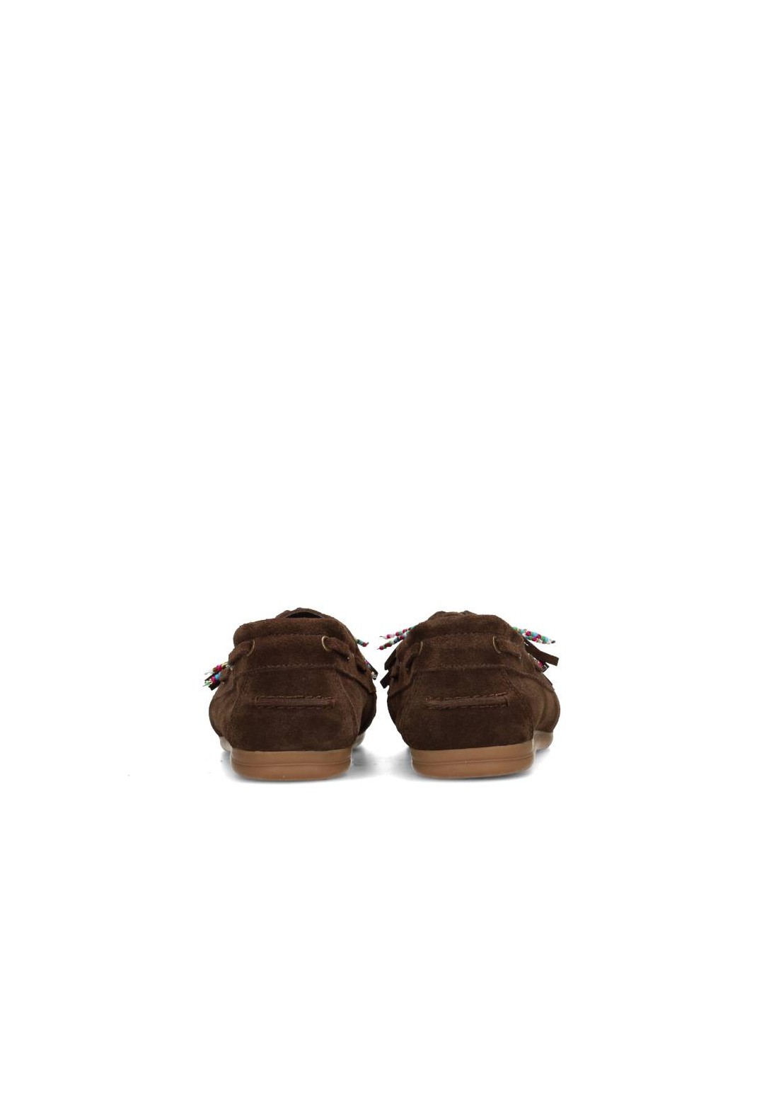 Back view of brown suede loafers
