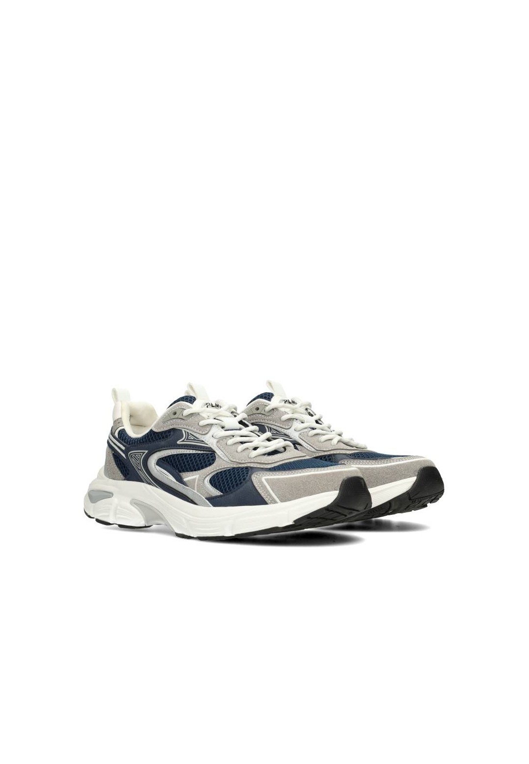 Pair of grey-blue sneakers in three-quarter view