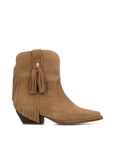 Sandfarbener Wildleder-HABOOB-Westernstiefel mit Fransen – Seitenansicht