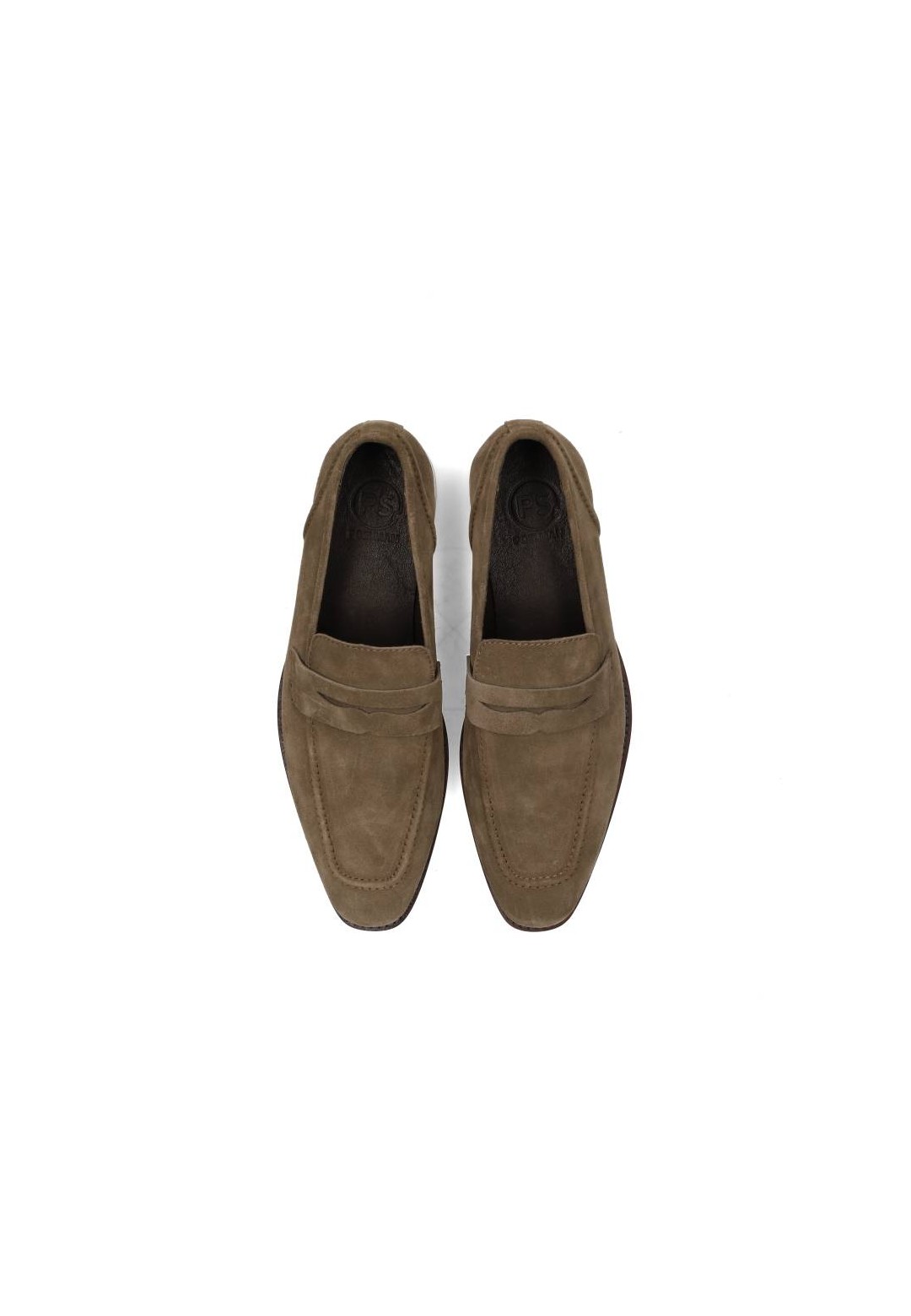 Draufsicht auf die taupefarbenen GERRY Slipper aus Wildleder