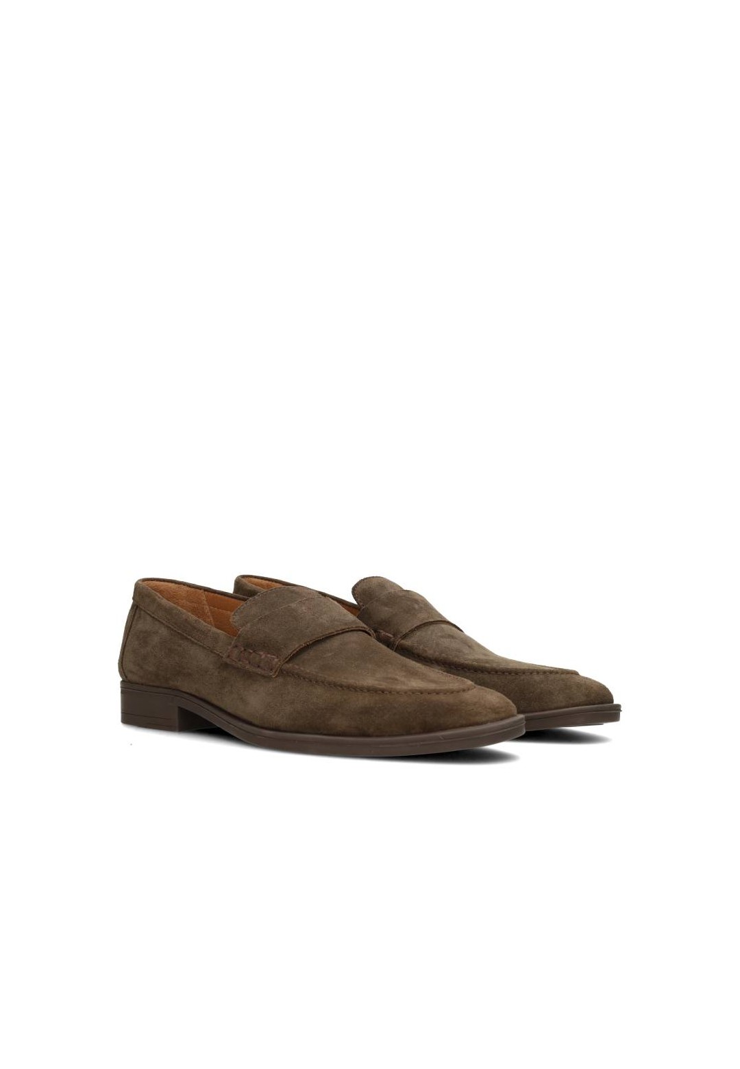 Angled front view of the dark brown JIM loafer pair