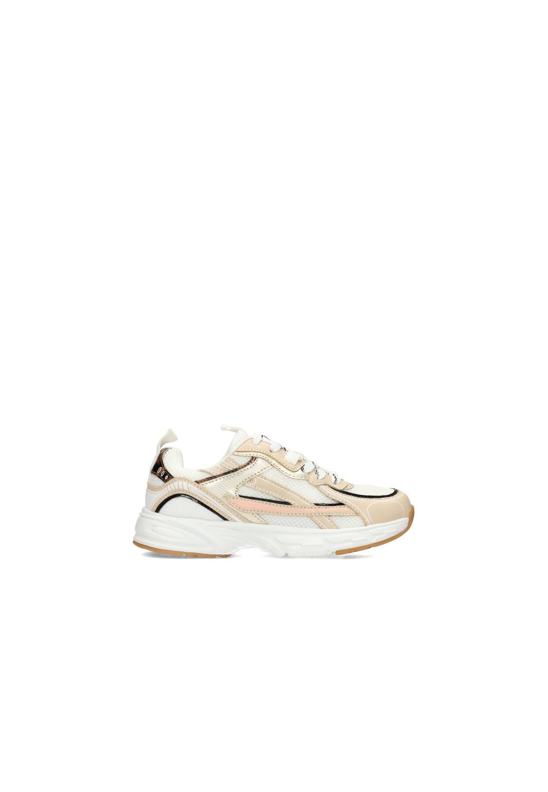 Zijkant van de ZARA meisjes sneakers in beige met metallic look