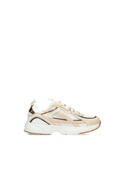 Zijkant van de ZARA meisjes sneakers in beige met metallic look