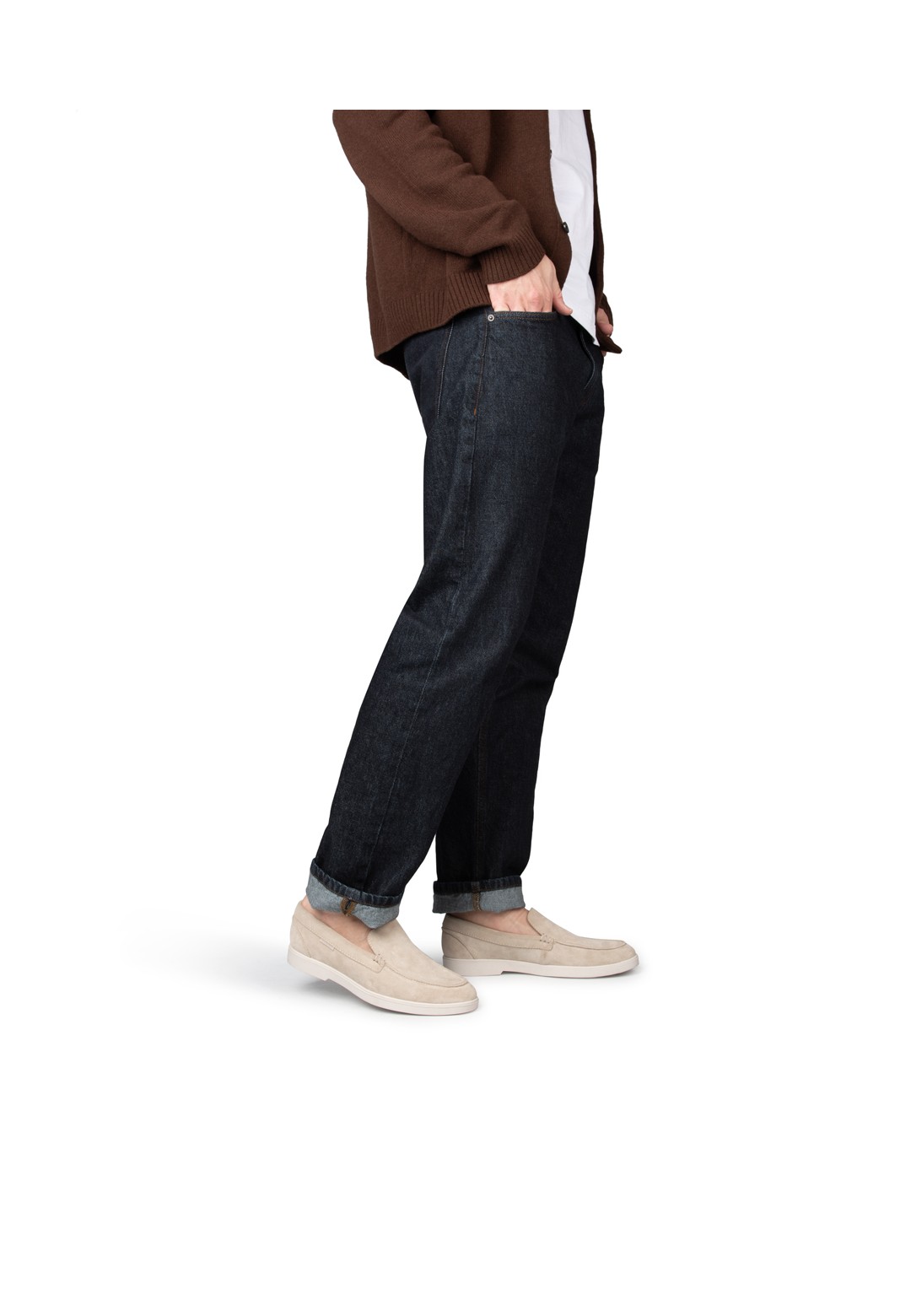 Slip-ons worn with jeans – side view