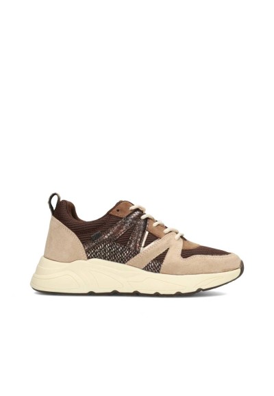 CAROCEL Damen-Sneaker von POSH by Poelman in Beige und Braun mit Schlangenprint und klobiger Sohle, Seitenansicht