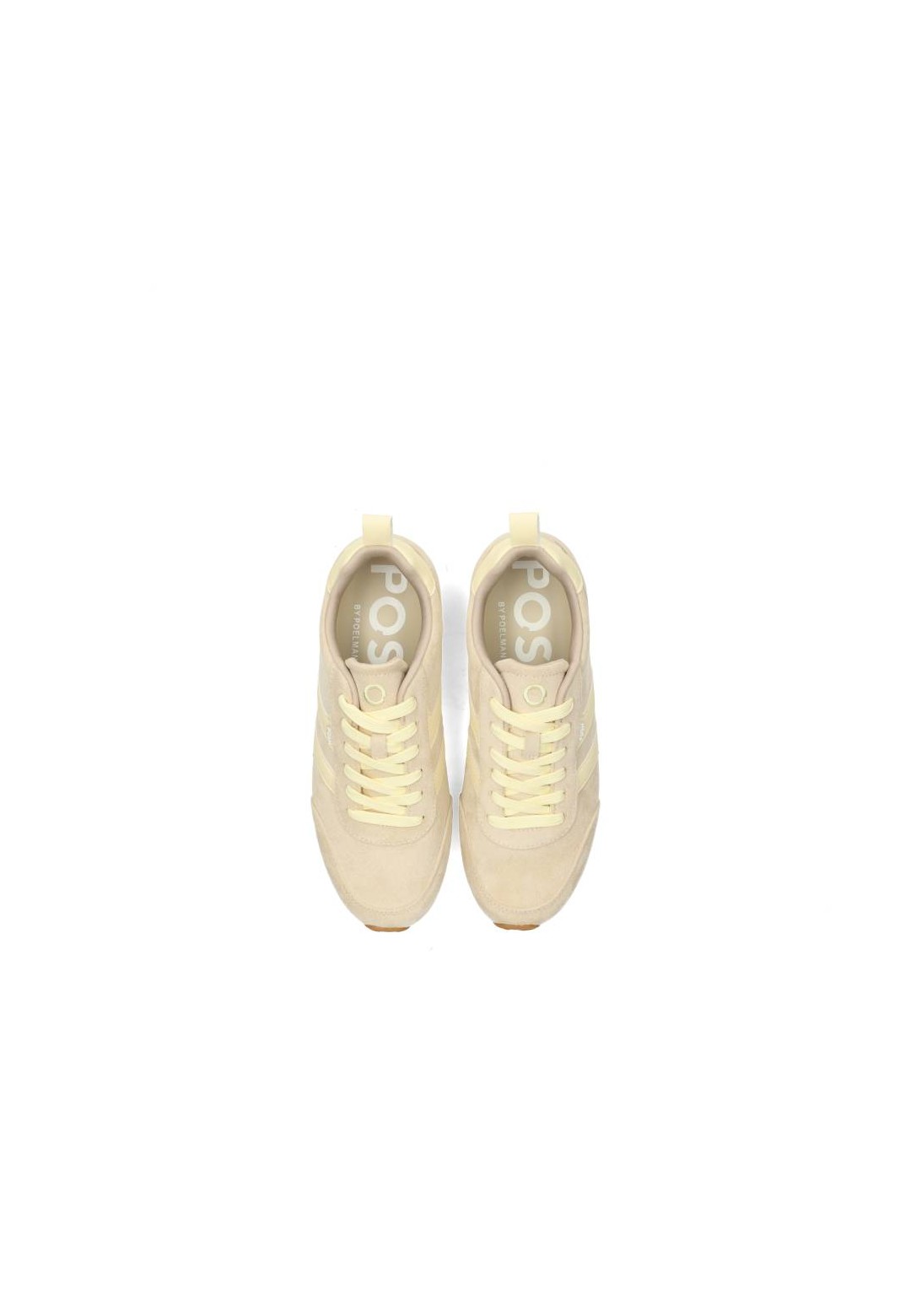Top view of a pair of MAXINE sneakers in beige with light yellow accents
