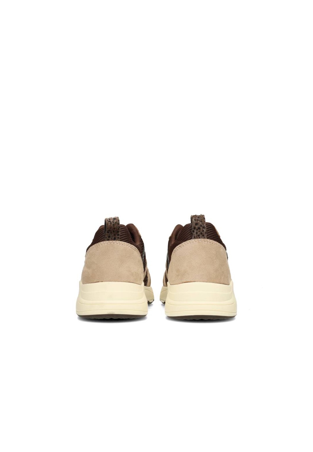 Rear view of the CAROCEL sneakers with beige heel and brown collar