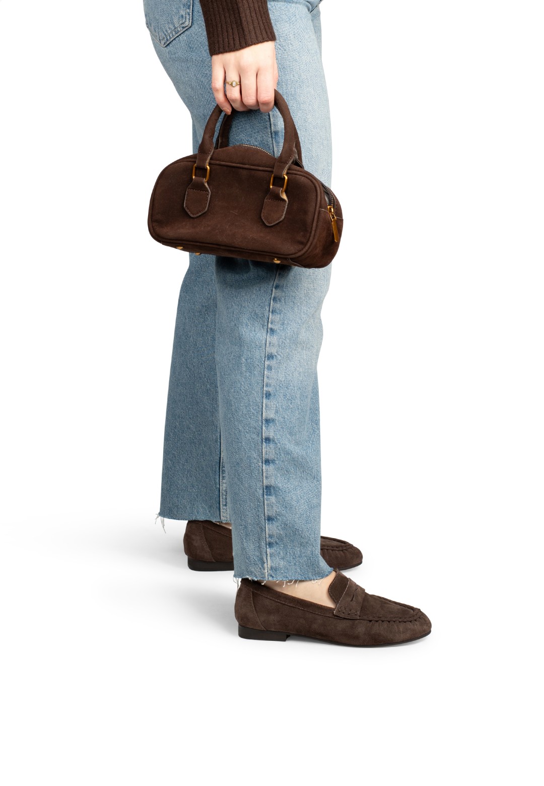 SAMMY loafers worn with light blue jeans and brown handbag